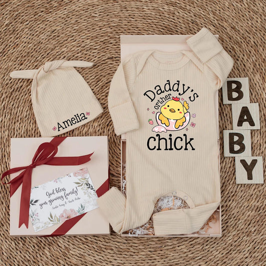 Daddy's Other Chick Baby Girl Bodysuit, Cute Chicken & Cracked Egg Design, Newborn Outfit, Whimsical Baby Shower Gift New Dad Reveal Present