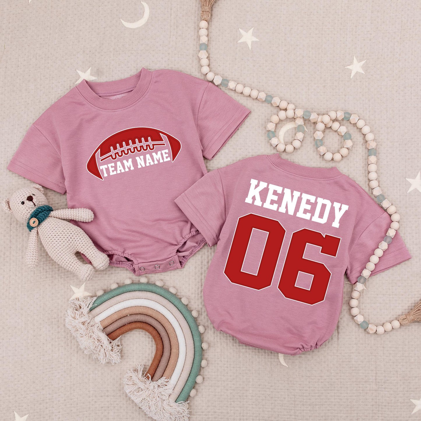 Custom Team Name Football Shirts Toddler Baby Gameday Outfit Red White Bold Sporty Kids Clothes