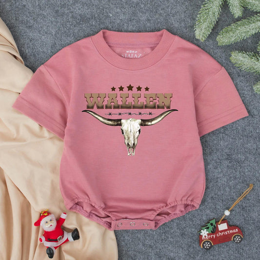 Personalized Wallen Western Cowboy Baby Romper with Skull & Stars Newborn Outfit Custom Name Boy or Girl, Rustic Country Gift