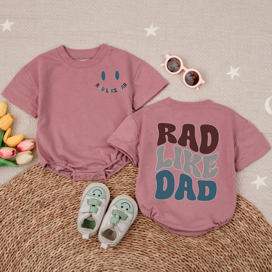 Rad Like Dad Baby Romper Toddler Tee Set, Modern Dark Blue & Brown Design, Father's Day Gift, Cool Dad Outfit, Comfortable Cotton Kids Clothes, New Dad Gift