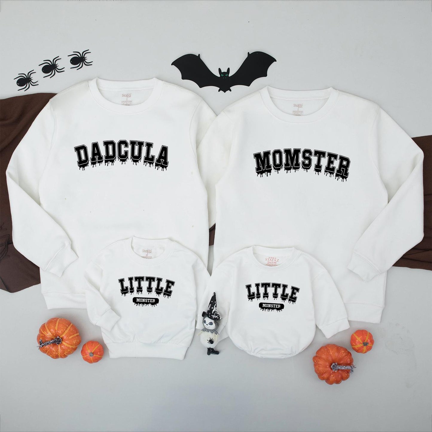 Matching Family Halloween Sweatshirts: Dadcula, Momster, & Little Monster! Spooky Collegiate Style Shirts for a Fun, Festive Family Costume, Comfy & Playful