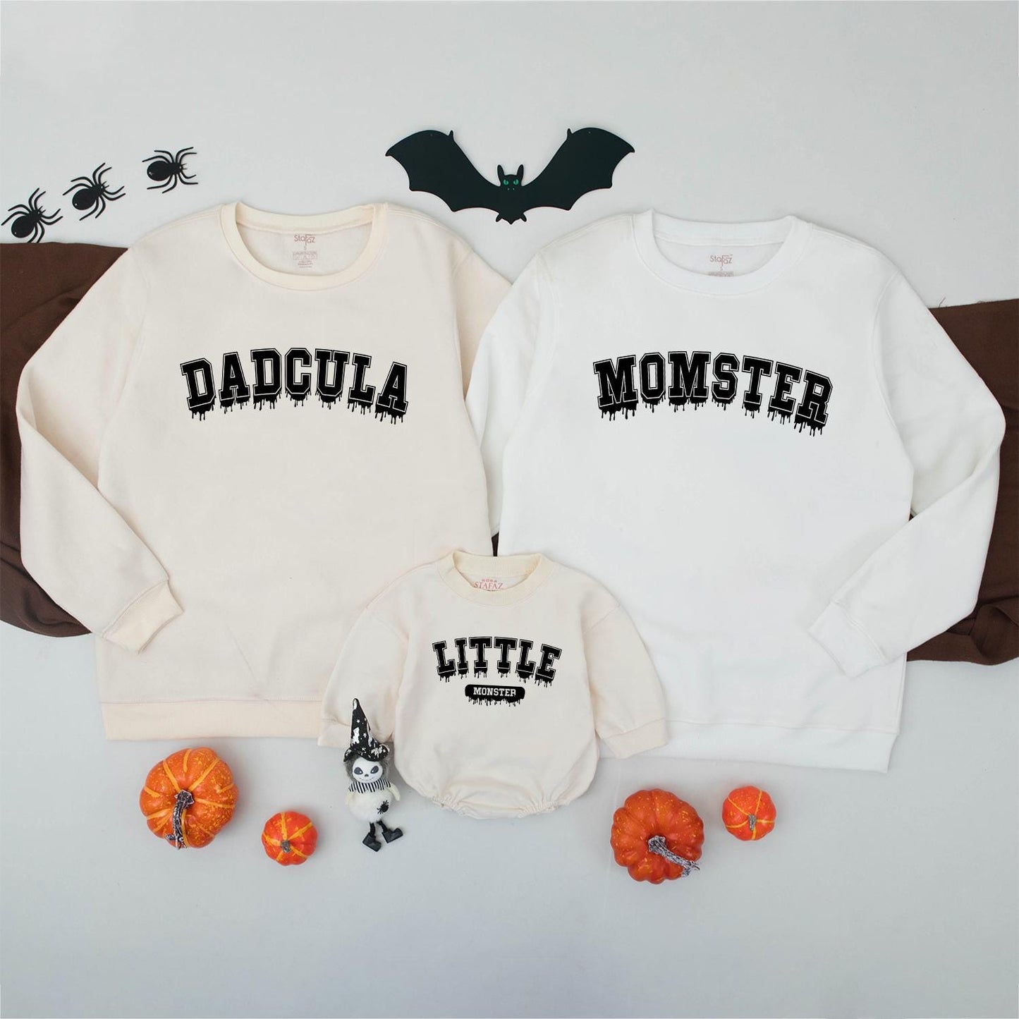 Matching Family Halloween Sweatshirts: Dadcula, Momster, & Little Monster! Spooky Collegiate Style Shirts for a Fun, Festive Family Costume, Comfy & Playful