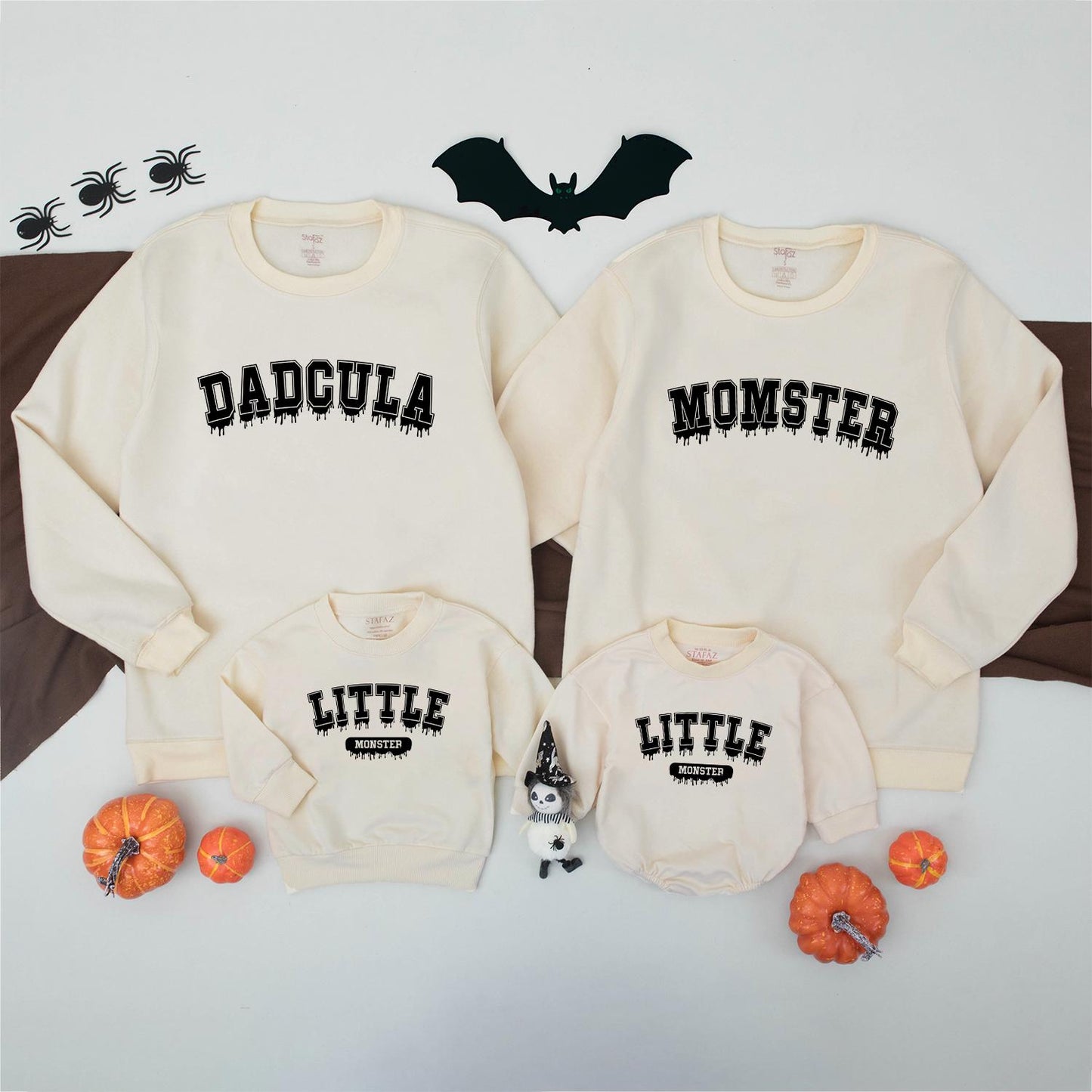 Matching Family Halloween Sweatshirts: Dadcula, Momster, & Little Monster! Spooky Collegiate Style Shirts for a Fun, Festive Family Costume, Comfy & Playful