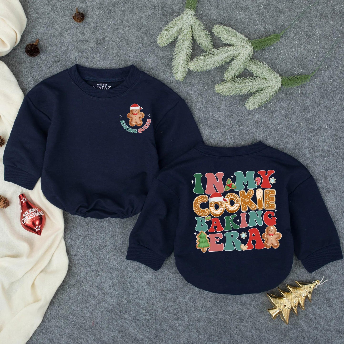 Vintage Cookie Baking Queen & In My Cookie Baking Era Baby Romper Festive Holiday Newborn Outfit First Christmas Gift Soft Cotton Cozy