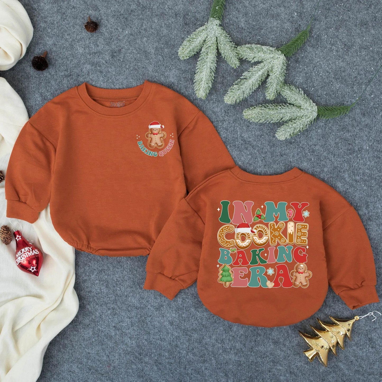 Vintage Cookie Baking Queen & In My Cookie Baking Era Baby Romper Festive Holiday Newborn Outfit First Christmas Gift Soft Cotton Cozy