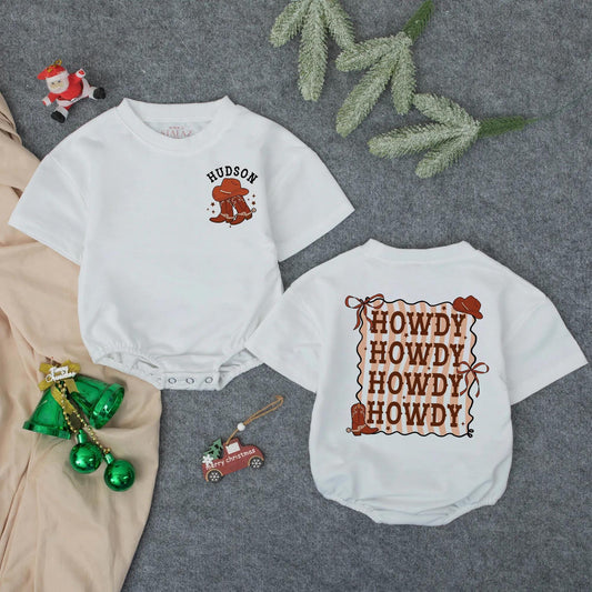 Personalized Cowgirl Romper Baby Girl Western Outfit, Howdy Design with Boots & Hat, Coming Home Gift, Rodeo Baby Clothes Toddler Infant