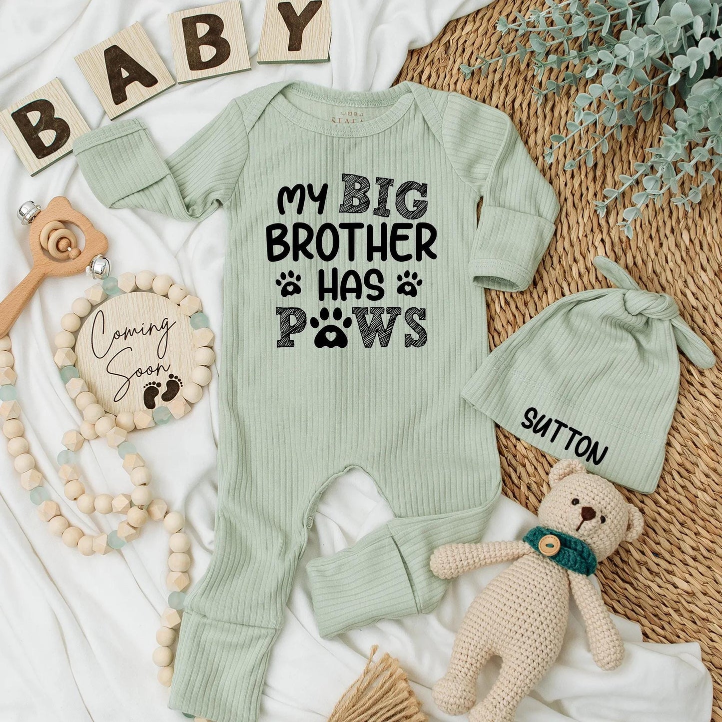My Big Brother Has Paws Baby Bodysuit Funny Dog Newborn Outfit Pet Lover Baby Shower Gift Sibling Clothes Coming Home Boy Girl Paw Print Gift
