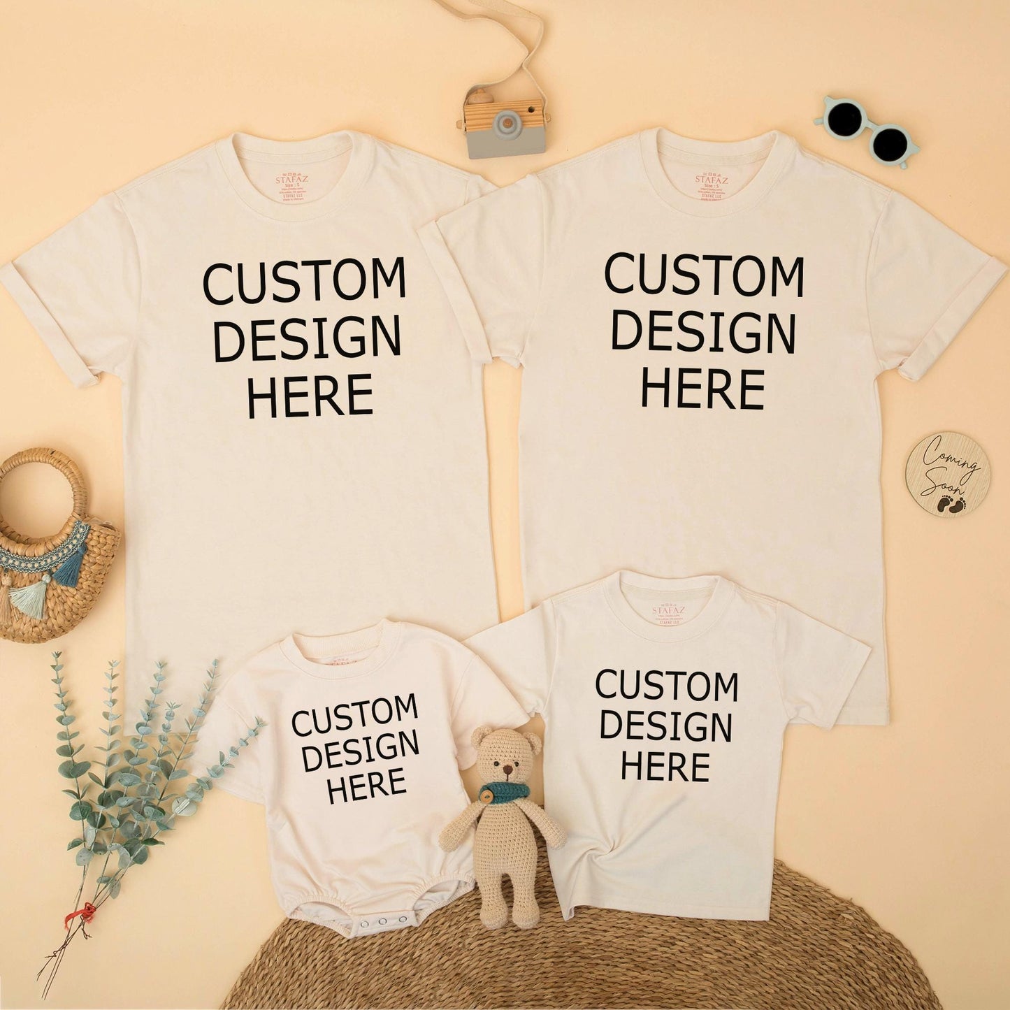 Custom Family Matching Shirts Minimalist Black Text Design for Mom Dad Sister Brother Baby Your Design Here Gift Idea