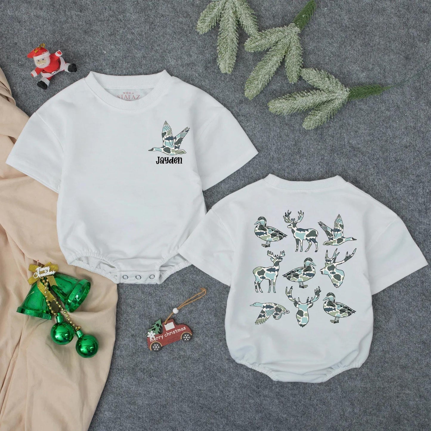 Personalized Duck & Deer Camo Baby Romper | Boy's Hunting Outfit with Jayden Name | Custom Deer Hunting Baby Gift
