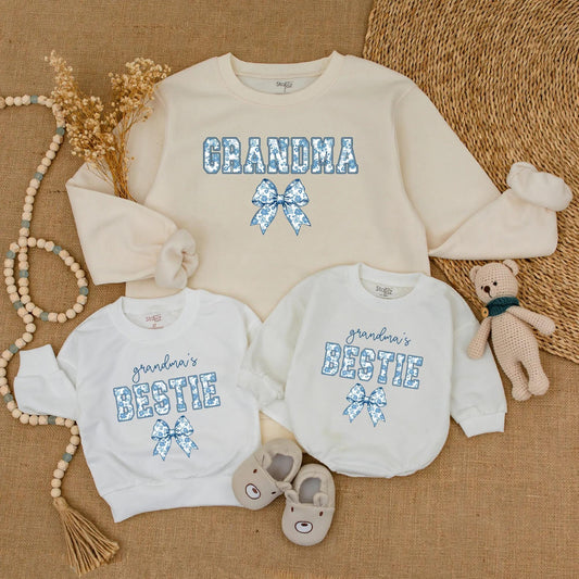 Sweet Blue Floral Grandma & Grandma's Bestie Matching Sweatshirts Cozy Gift for Her