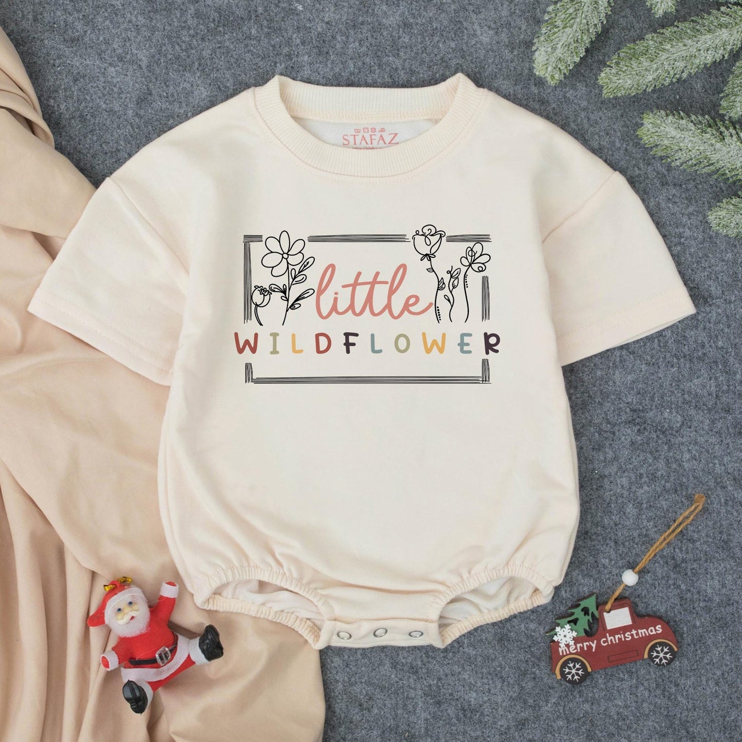 Little Wildflower Baby T-shirt Bubble Romper Boho Flower Girl Outfit Cute Infant Bodysuit Soft Cotton Wildflower Birthday Coming Home Shower Gift