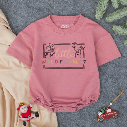 Little Wildflower Baby T-shirt Bubble Romper Boho Flower Girl Outfit Cute Infant Bodysuit Soft Cotton Wildflower Birthday Coming Home Shower Gift