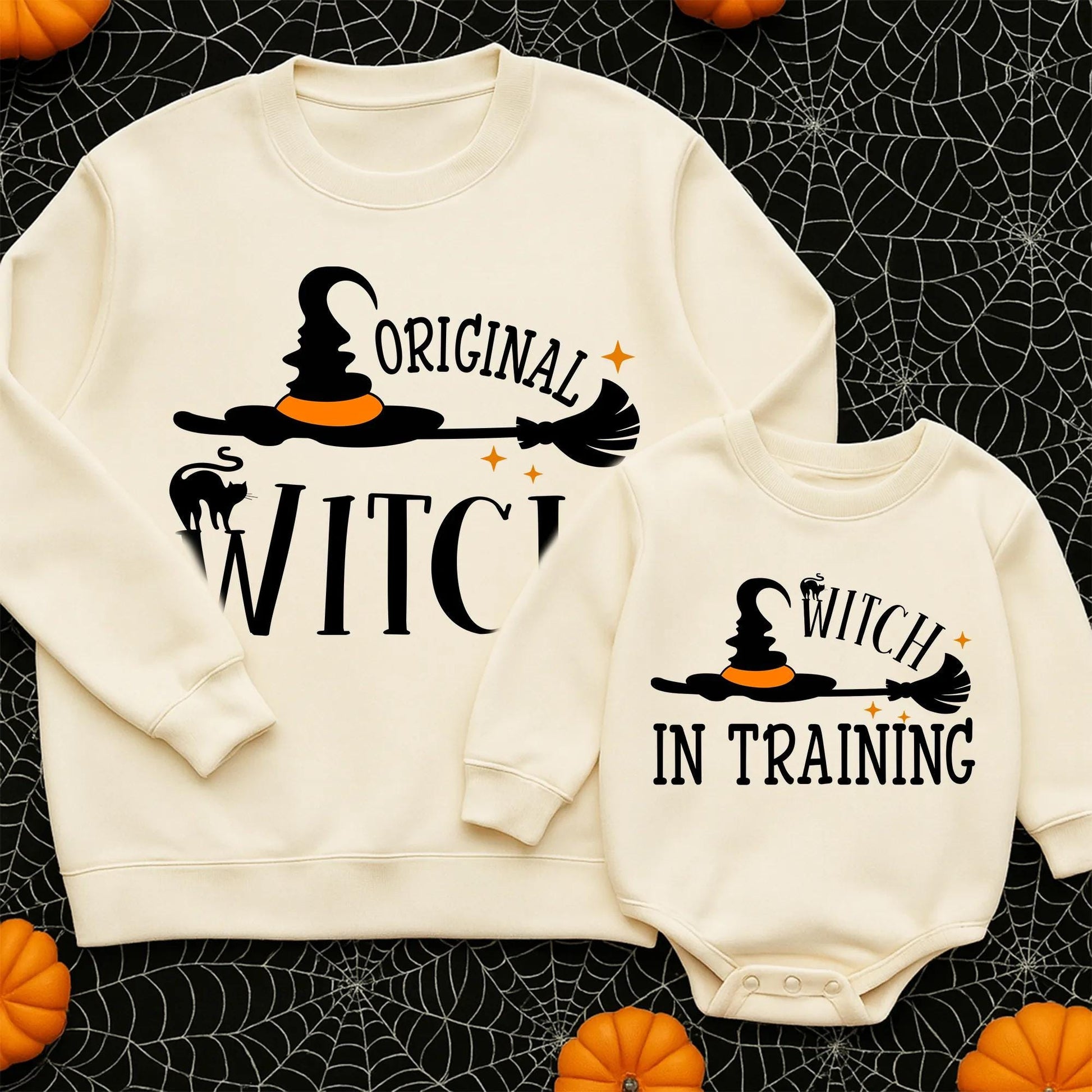 Witch Mama and Mini Halloween Sweatshirts Mommy and Me Matching Family Outfits Adorable Cartoon Witch Graphics Best Gift