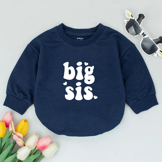 Big Sis Toddler Sweatshirt Vintage Retro Big Sister Gift Cute Reddish Brown Heart Print Promoted to Big Sister Toddler Shirt