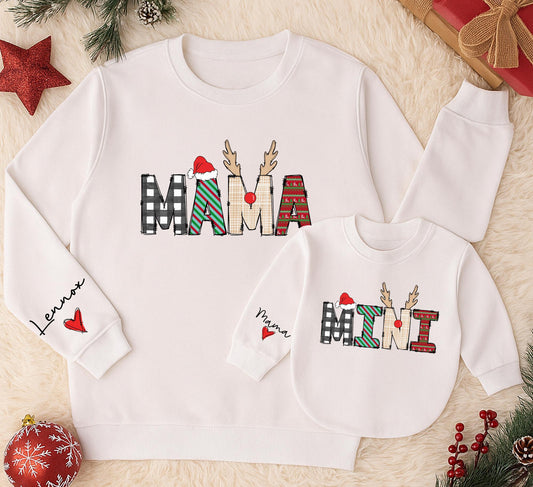 Personalized Mama Mini Matching Sweatshirt Set Buffalo Plaid Holiday Outfits Custom Family Christmas Shirts Lennox Heart Sleeve Winter Cute Gift