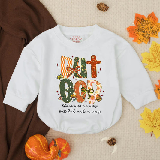 But God Floral Pumpkin Baby Romper, Christian Fall Infant Outfit, Whimsical Thanksgiving Gift, Faith-Based Baby Clothes, Autumn Floral Design Toddler Romper
