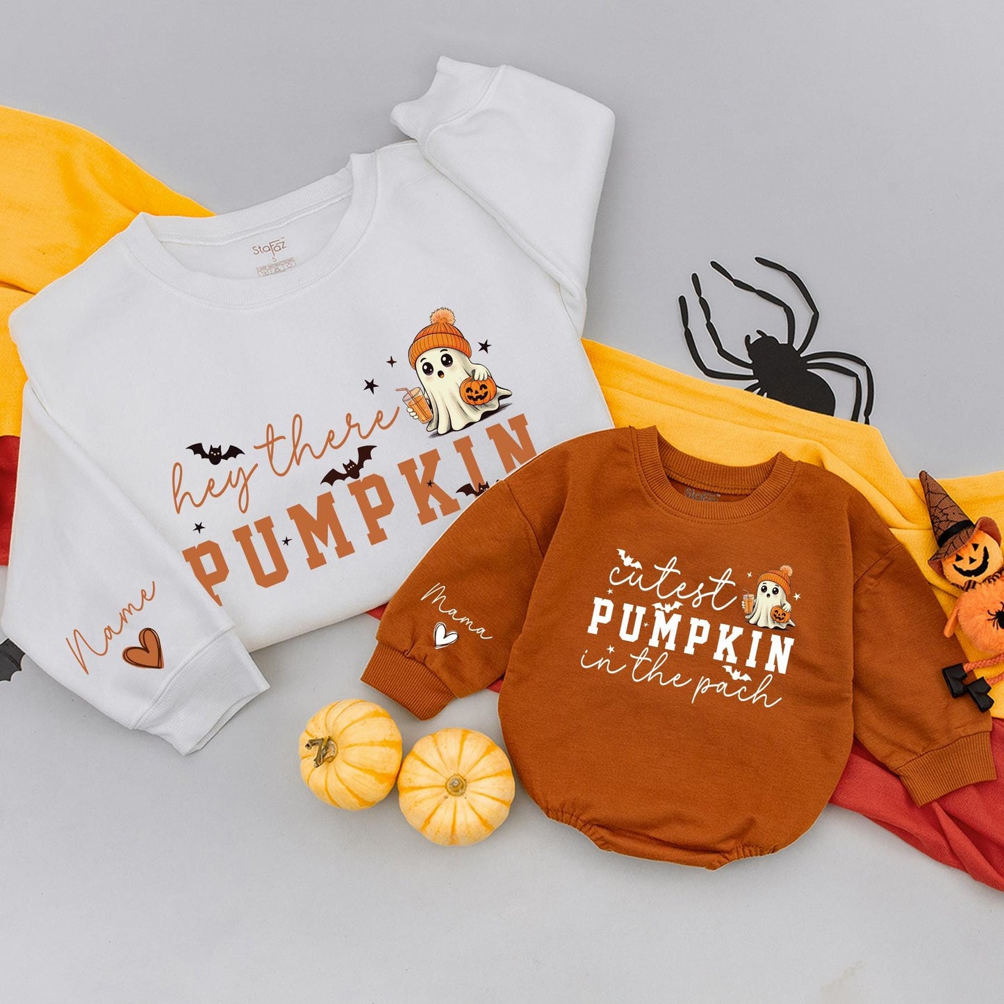 Hey There Pumpkin Matching Family Sweatshirt Romper Set, Cutest Ghost Halloween Outfit, Fall Mommy and Me Clothes, Spooky Season Baby Outfit 139