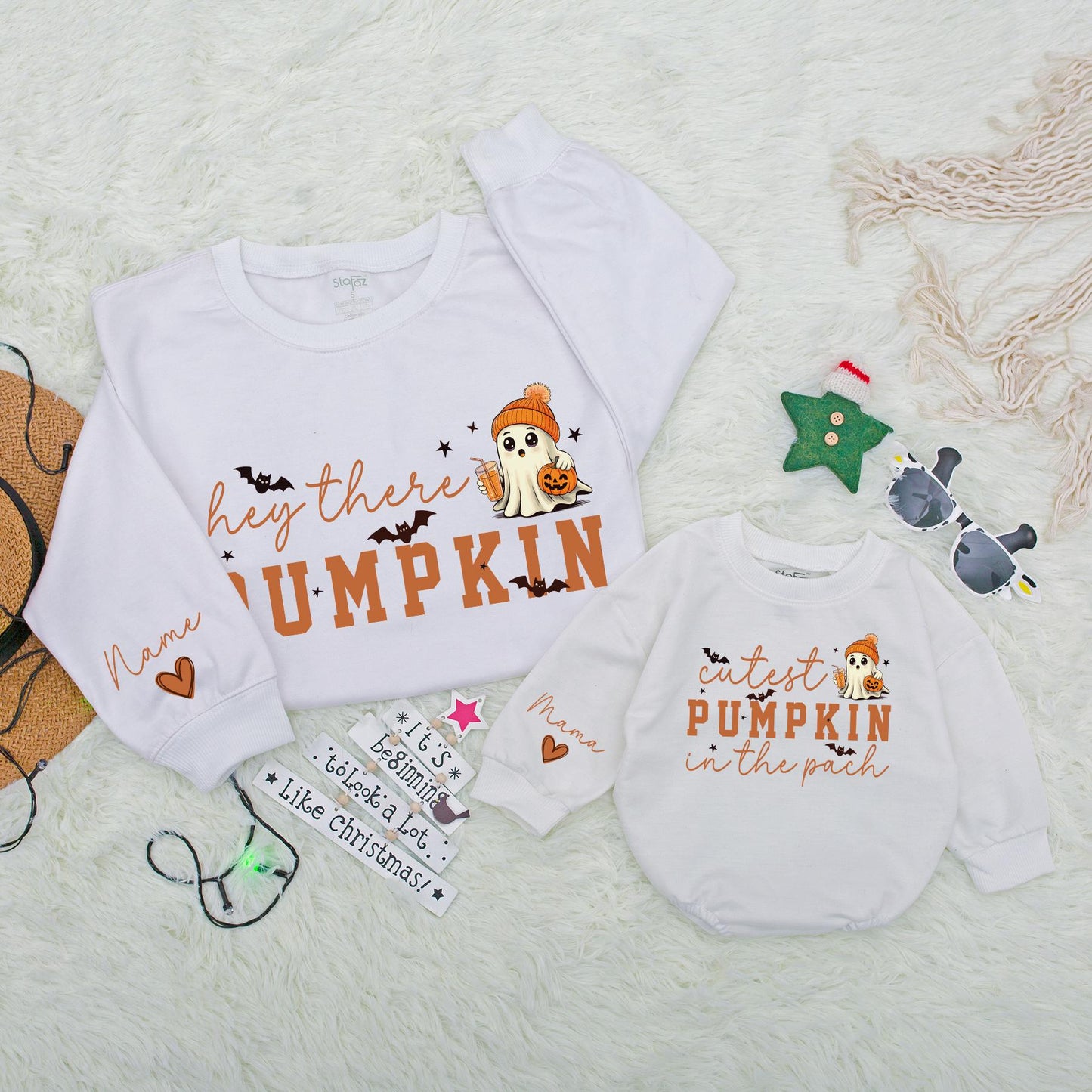 Hey There Pumpkin Matching Family Sweatshirt Romper Set, Cutest Ghost Halloween Outfit, Fall Mommy and Me Clothes, Spooky Season Baby Outfit 139