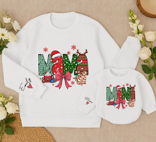 Mama and Mini Christmas Sweatshirt Matching Set, Festive Leopard Print Holiday Outfit for Mom Daughter, Cheerful Xmas Gift, Cozy Winter Clothes
