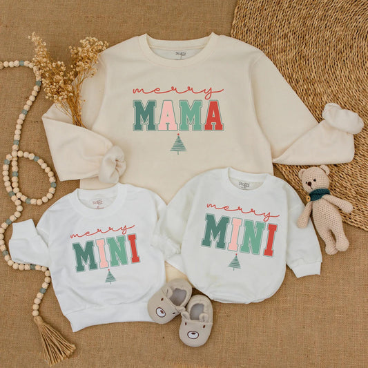 Merry Mama & Mini Matching Christmas Sweatshirts, Cute Mommy and Me Holiday Sweaters, Festive Family Matching Outfit, Soft Cotton Xmas Gift for Mom (139)