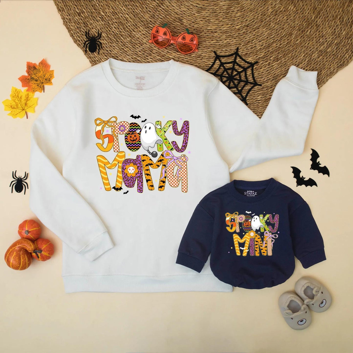 Spooky Mama & Mini Halloween Matching Sweatshirts: Festive Ghost & Pumpkin Design for Mommy and Me, Cheerful Spooky Season Style, Fun Fall Gift Set