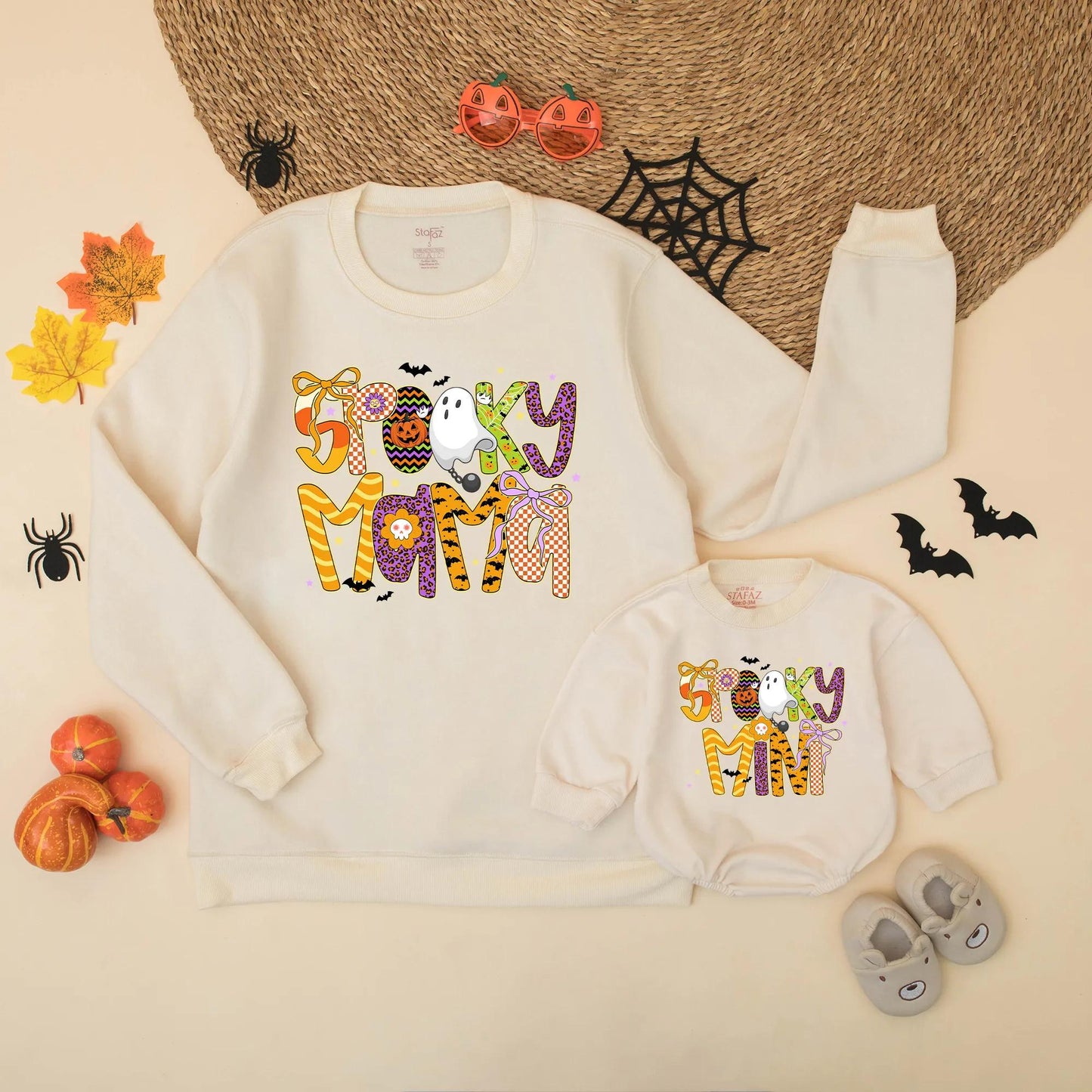 Spooky Mama & Mini Halloween Matching Sweatshirts: Festive Ghost & Pumpkin Design for Mommy and Me, Cheerful Spooky Season Style, Fun Fall Gift Set
