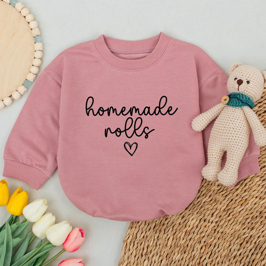 Homemade Rolls Fall Baby Romper First Thanksgiving Day Bodysuit Outfit with Heart Design Retro Toddler Sweatshirt Winter Kids Clothes Baby Shower Gift