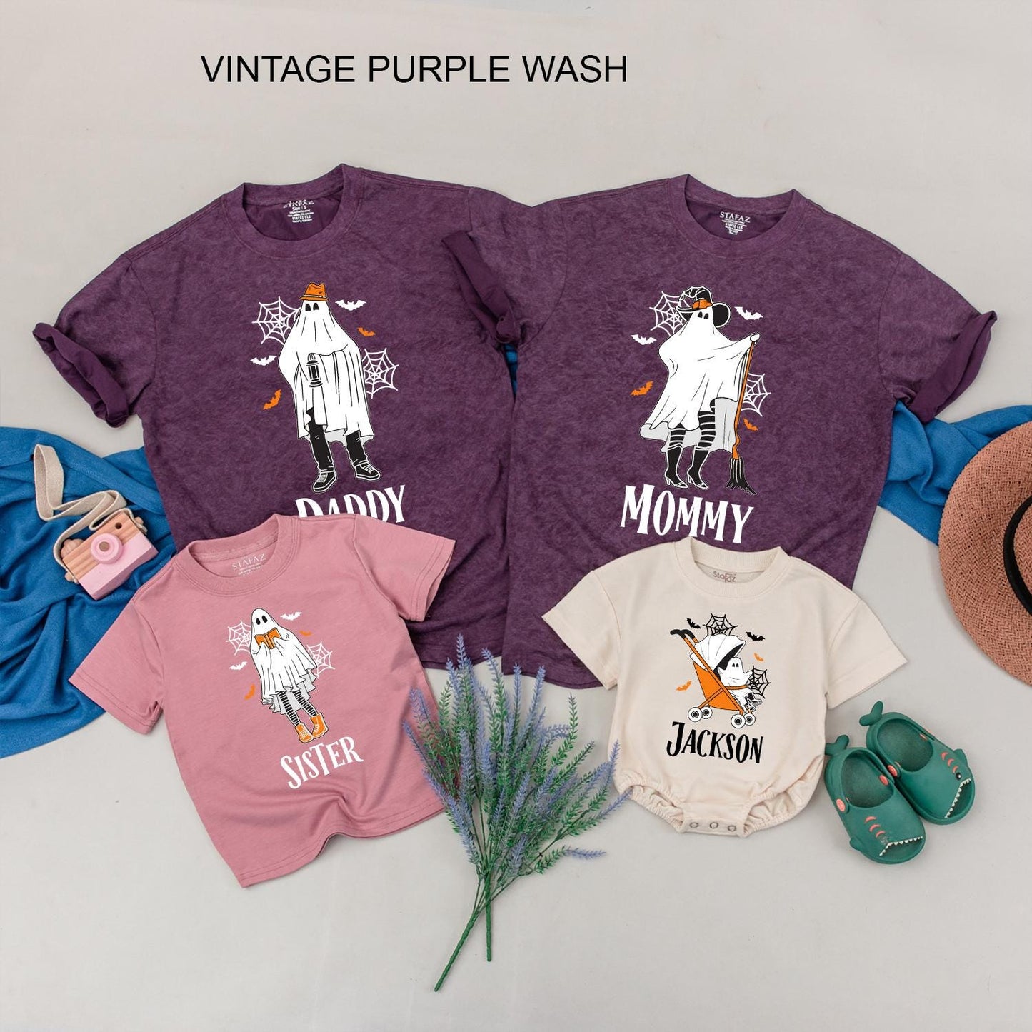 Spooky Ghost Family Matching Halloween Shirts, Personalized with Names - Cute Outfits for Kids and Adults, Fun Spooky Season Birthday Ghoul Tees
