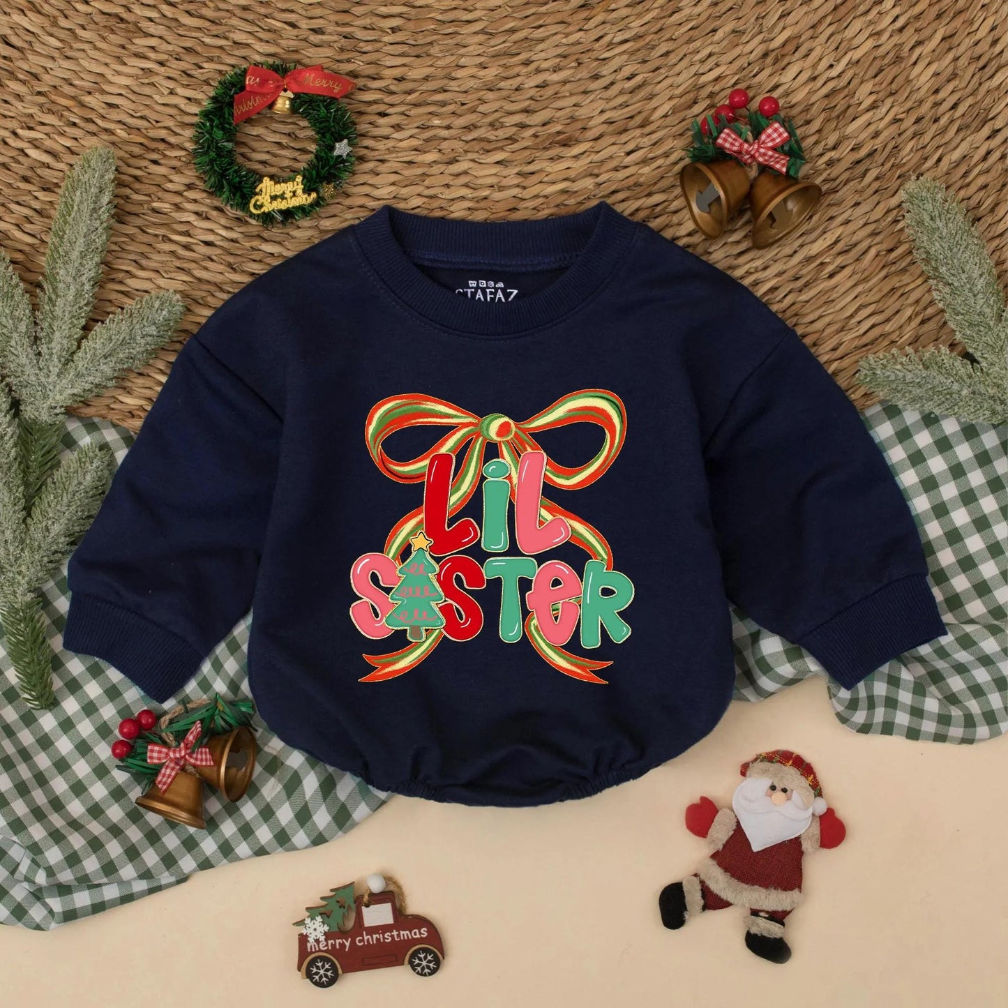 Christmas Matching Big Sister Lil Sister Sweatshirts Festive Bow Design Red Pink Green Holiday Sibling Announcement Baby Toddler Girl Gift