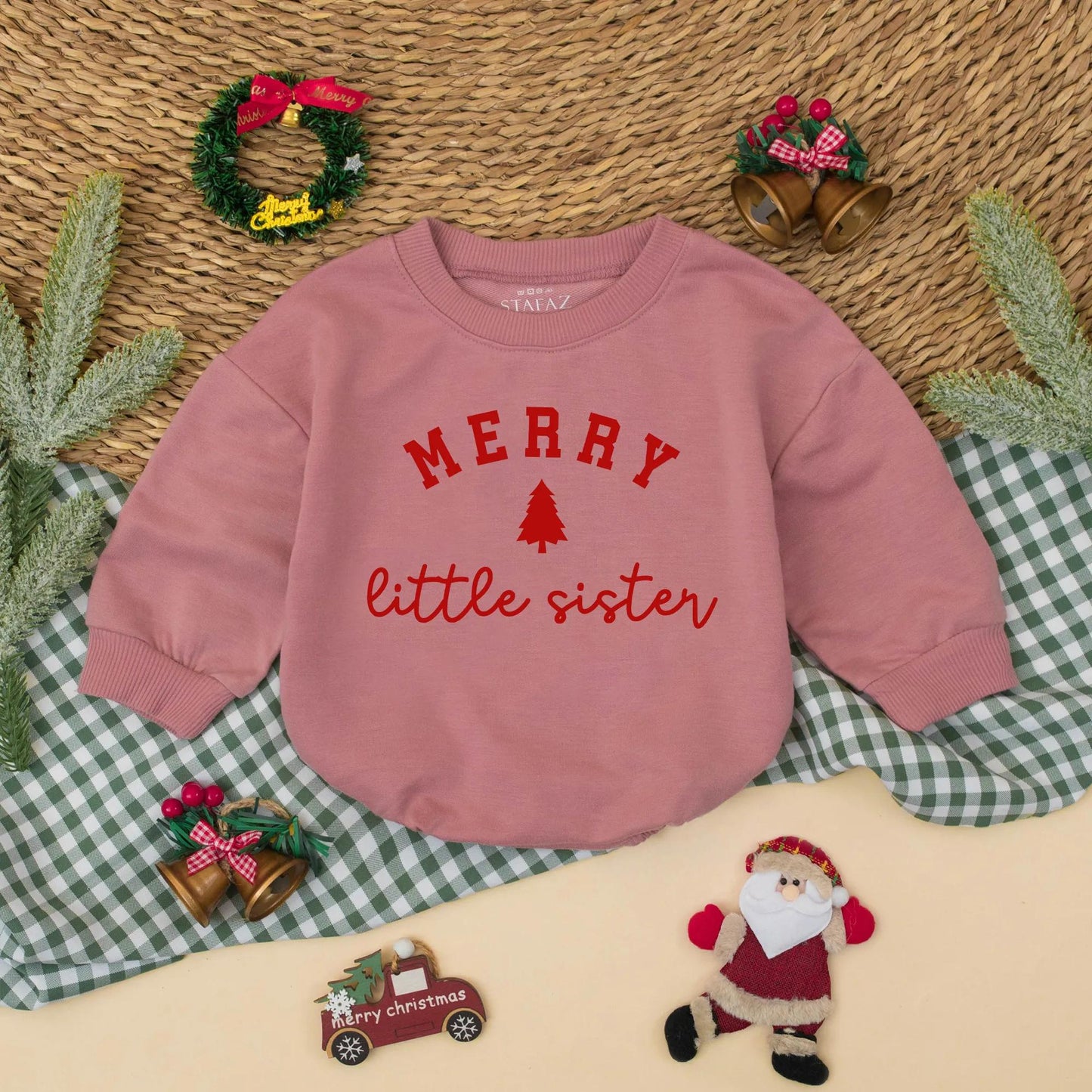 Merry Christmas Matching Family Sweatshirts Big Sister Little Sister Big Brother Outfits Red Tree Design Holiday Gift