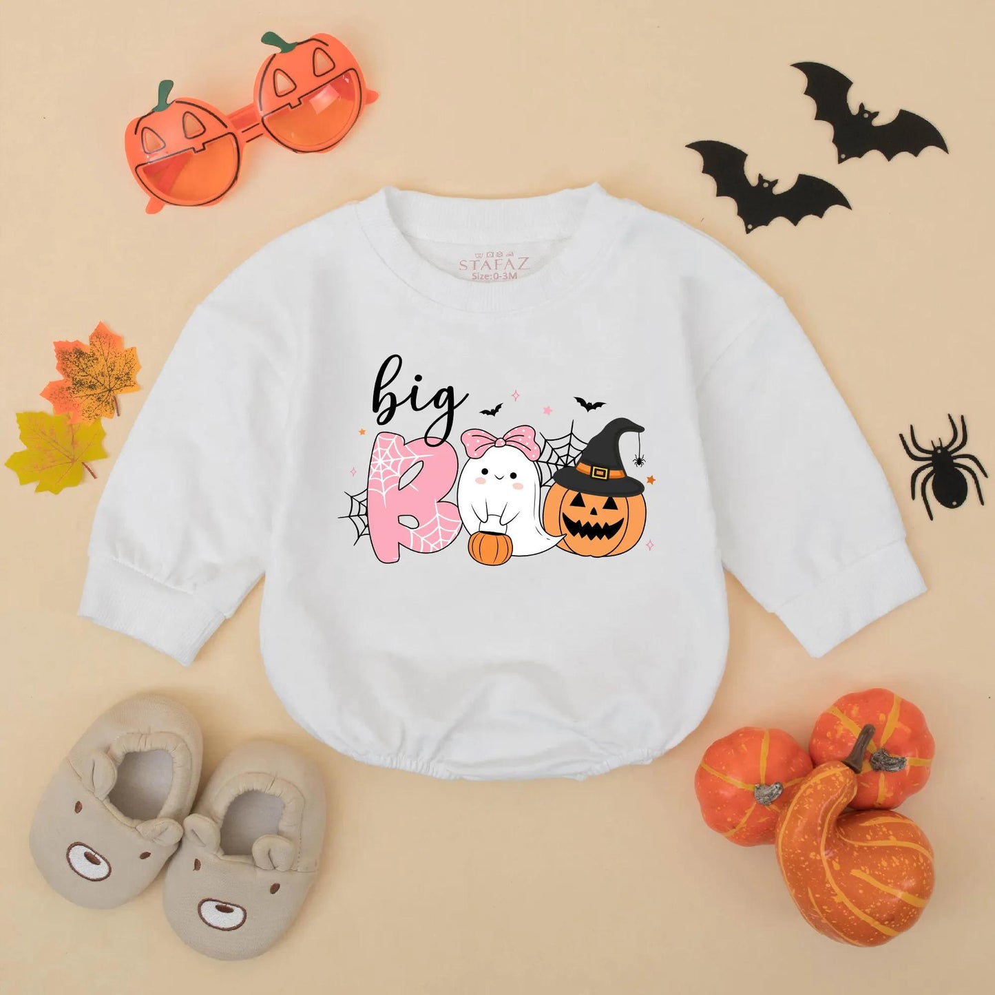 Matching Sister Halloween Sweatshirt Romper Set, Little Boo Ghost Pumpkin Outfit, Cute Toddler Family Fall Sweaters, Spooky Season Gift Idea (139 chars)
