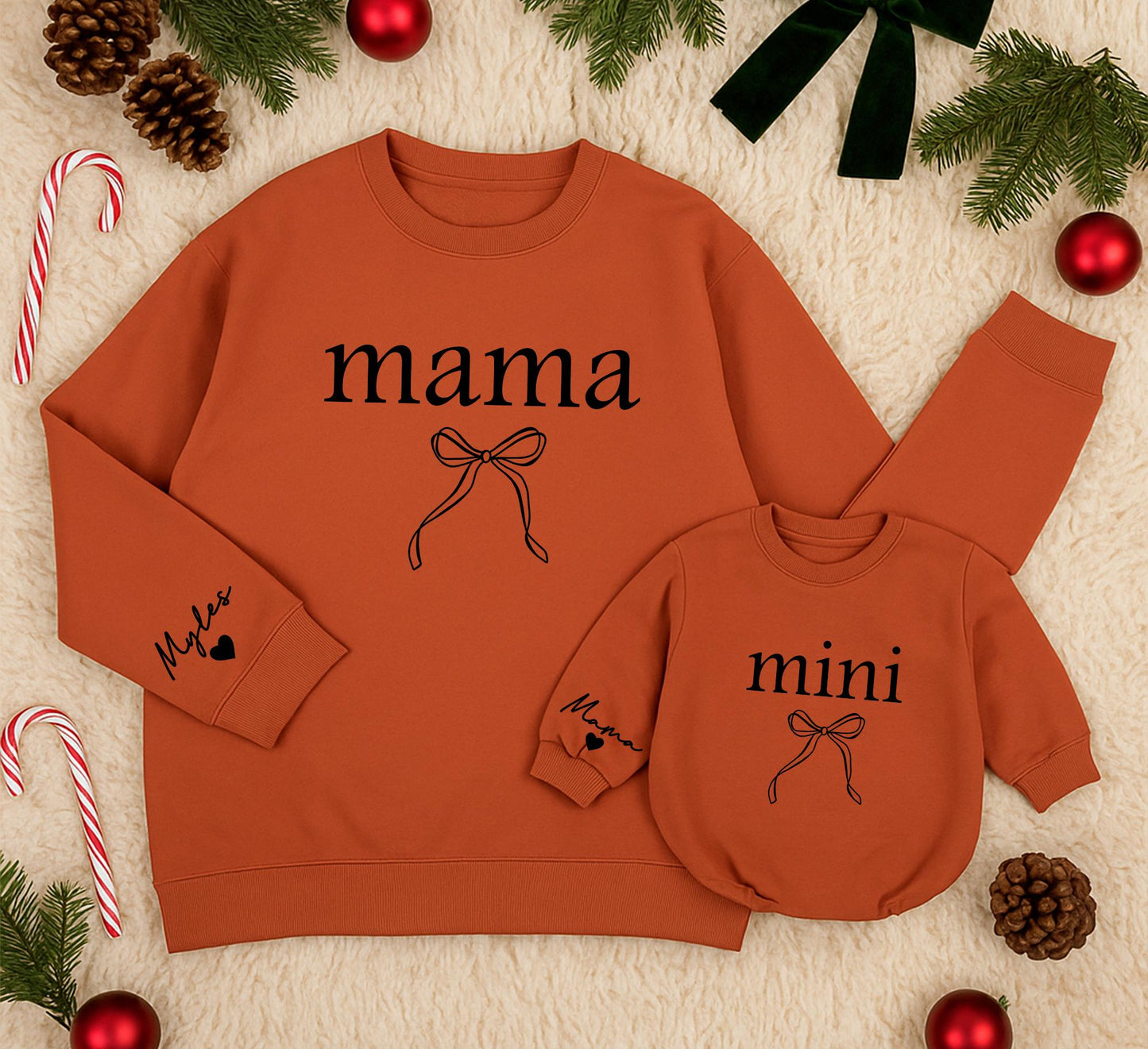 Mama and Mini Matching Sweatshirts with Bow, Modern Mother Daughter Outfits, Best Gifts for Mom, Toddler Girl Sweaters, Minimalist Matching Outfit 138