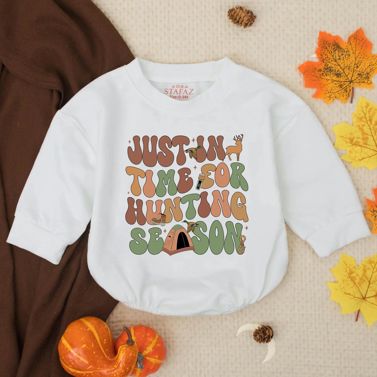 Just In Time For Hunting Season Retro Baby Romper & Future Hunting Buddy Sweatshirt Outfit