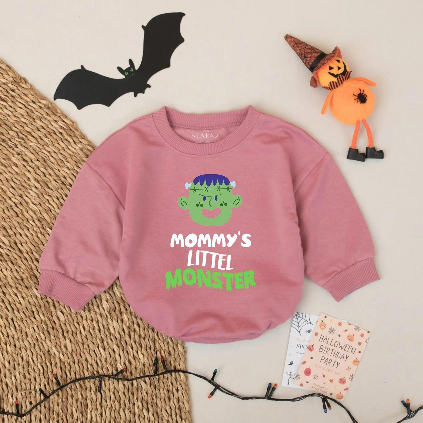 Mommy's Little Monster Halloween Baby Romper, Cute Frankenstein Outfit, Retro First Halloween Bodysuit, Playful Cartoon Costume, Baby Shower Gift Idea (139 chars)