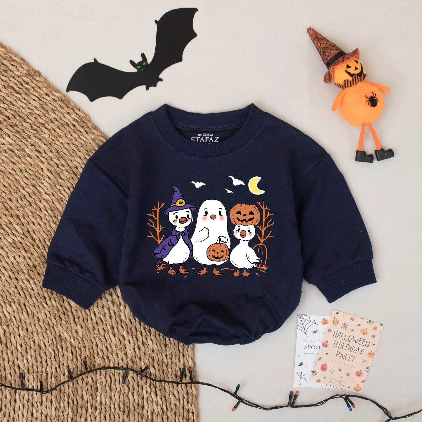Boo Crew Halloween Baby Romper Outfit, Cute Duck Ghosts & Witch Design, First Halloween Bodysuit for Baby Boy or Girl, Perfect Gift