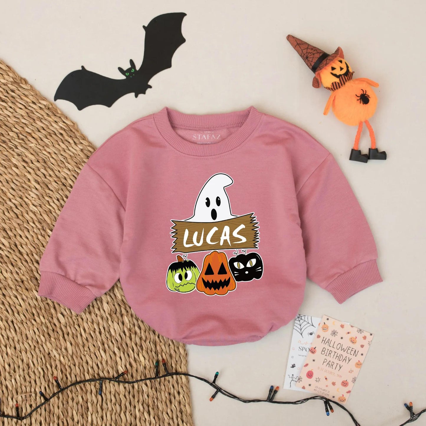 Ghost Halloween Baby Romper Cute Cartoon Ghost & Pumpkins Custom Name Outfit for Baby Boy First Halloween Gift Idea