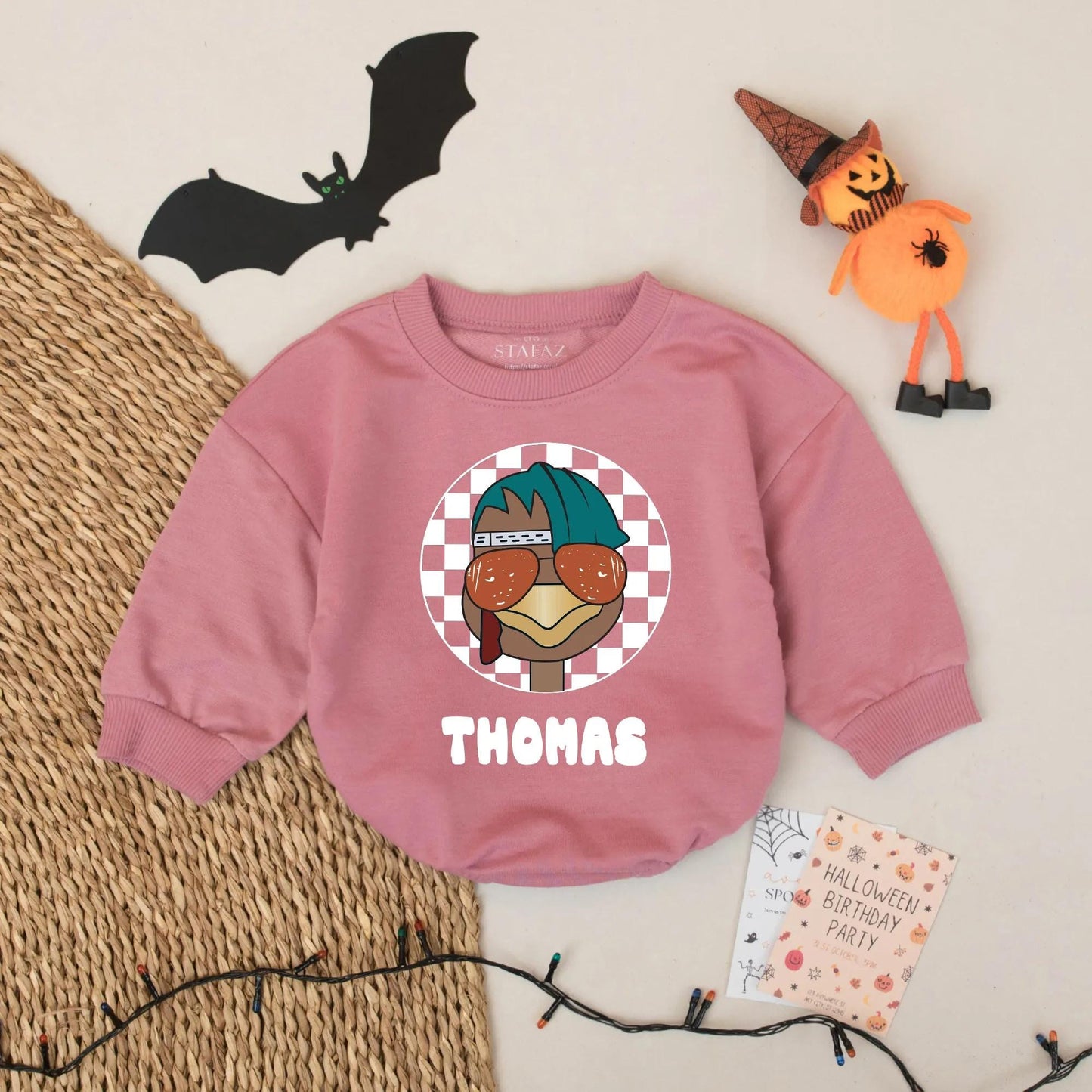 Funny Turkey Face Sunglasses Teal Hair Baby Romper Cute Thanksgiving Baby Boy Girl Outfit Coming Home Gift