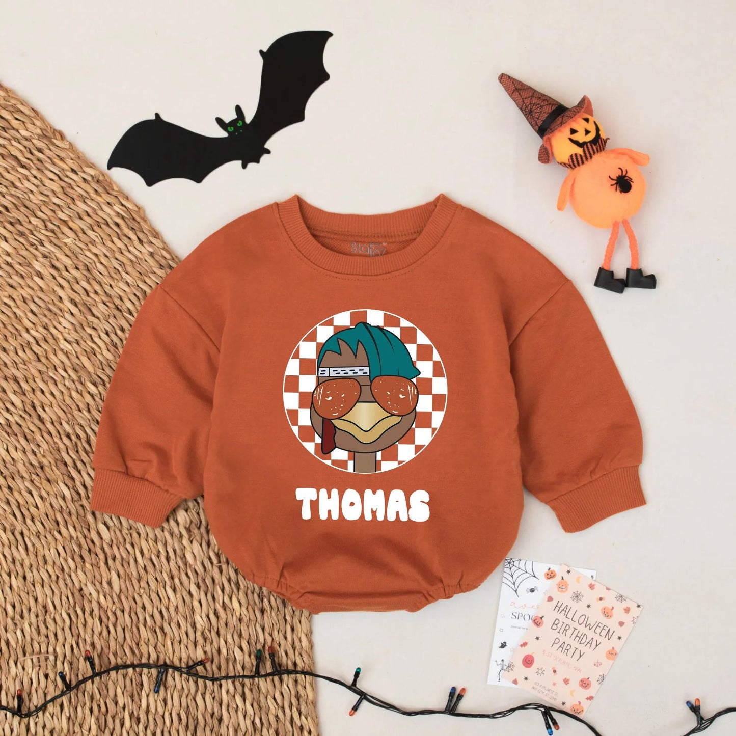Funny Turkey Face Sunglasses Teal Hair Baby Romper Cute Thanksgiving Baby Boy Girl Outfit Coming Home Gift