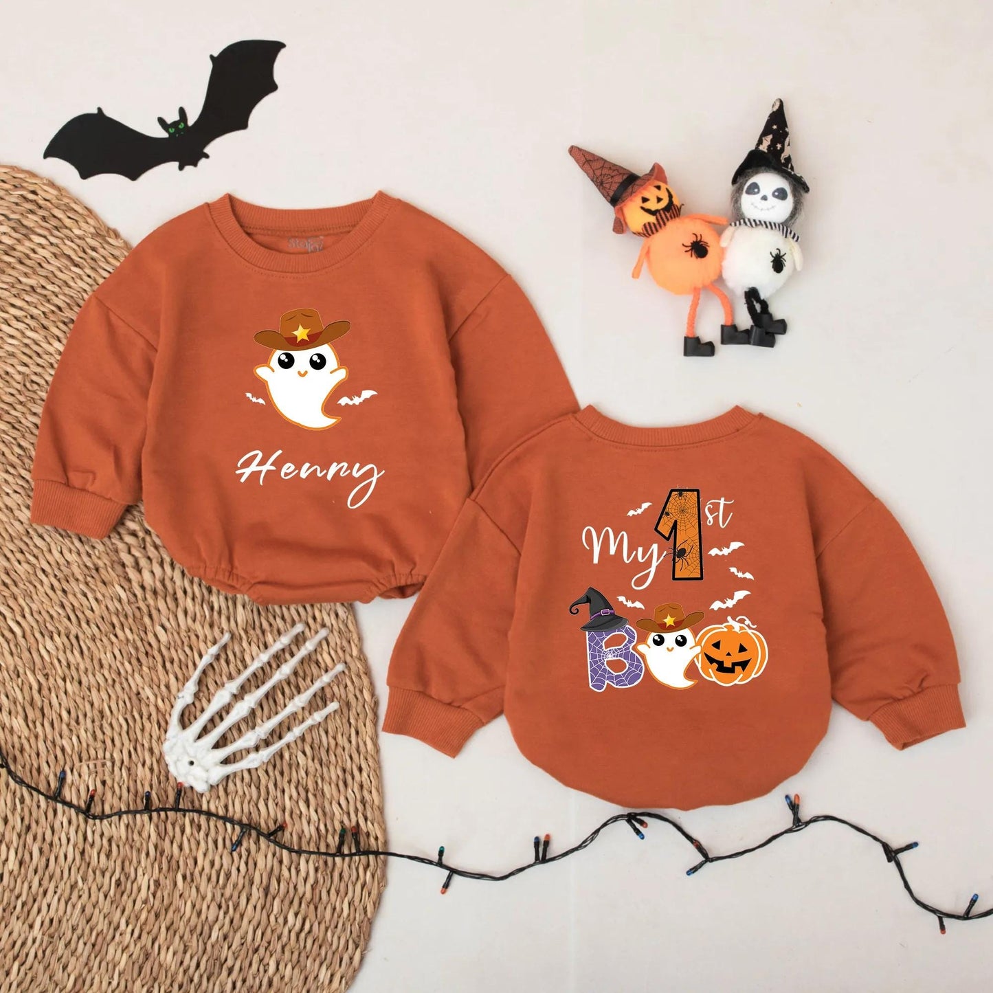 My First Boo Baby Halloween Romper - Cowboy Ghost Custom Bodysuit, Cute Halloween Outfit for Baby Boy, Coming Home Outfit, Halloween Gift Idea 135 Chars