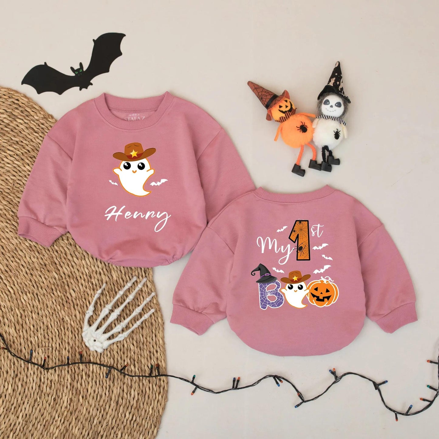 My First Boo Baby Halloween Romper - Cowboy Ghost Custom Bodysuit, Cute Halloween Outfit for Baby Boy, Coming Home Outfit, Halloween Gift Idea 135 Chars