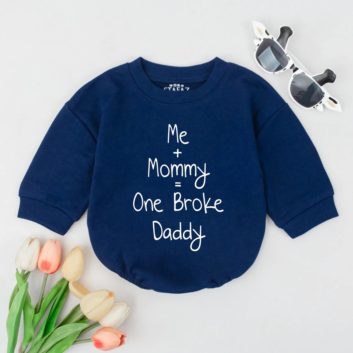 Me Mommy One Broke Daddy Bubble Romper Hilarious Infant Outfit Gender Neutral Newborn Bodysuit Soft Cotton Baby Shower Gift for New Parents Announcement Reveal