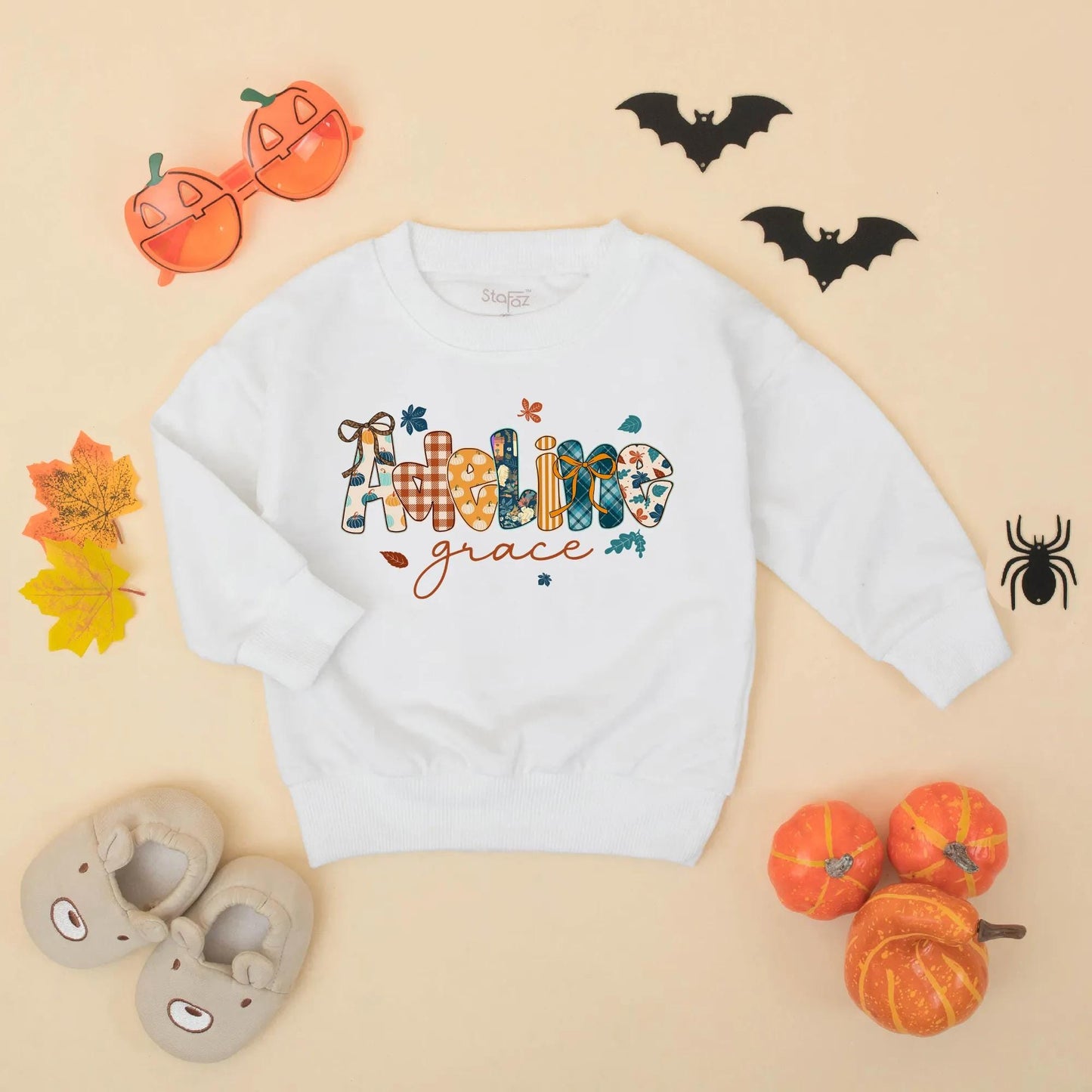 Adeline Grace Personalized Fall Baby Girl Romper Custom Pumpkin Autumn Toddler Bodysuit Thanksgiving Gift Idea