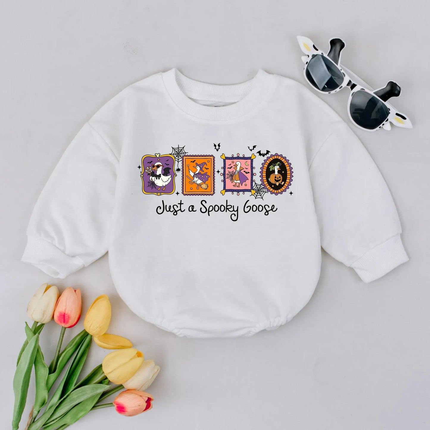 Spooky Goose Bubble Romper, First Halloween Outfit for Baby, Funny Halloween Goose Bodysuit, Fall Baby Clothes, Cute Cartoon Design