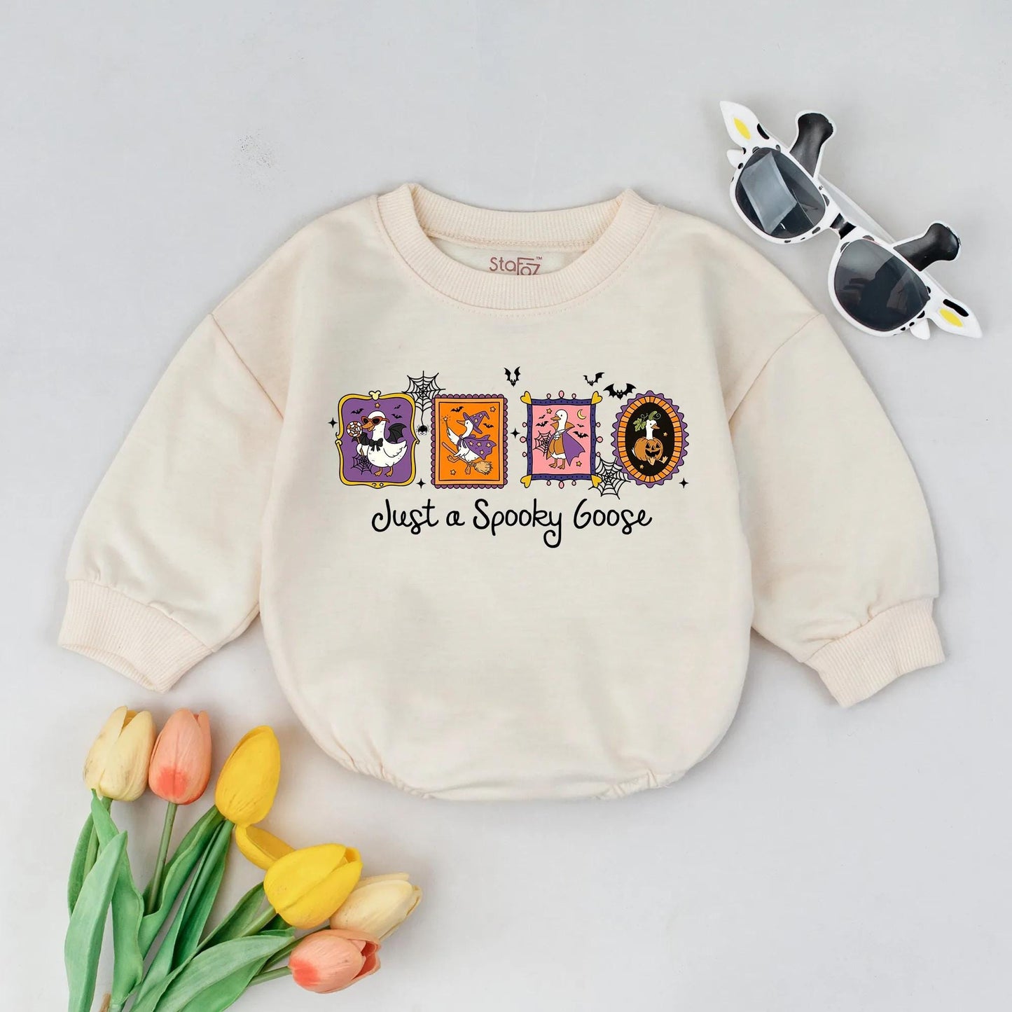 Spooky Goose Bubble Romper, First Halloween Outfit for Baby, Funny Halloween Goose Bodysuit, Fall Baby Clothes, Cute Cartoon Design
