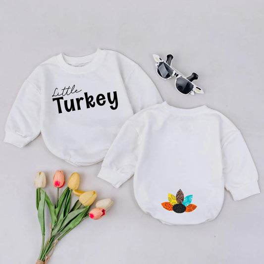 Cute Little Turkey Baby Bubble Romper First Thanksgiving Outfit Festive Feather Design Colorful Patterns Fall Holiday Bodysuit Thankful Newborn Gift