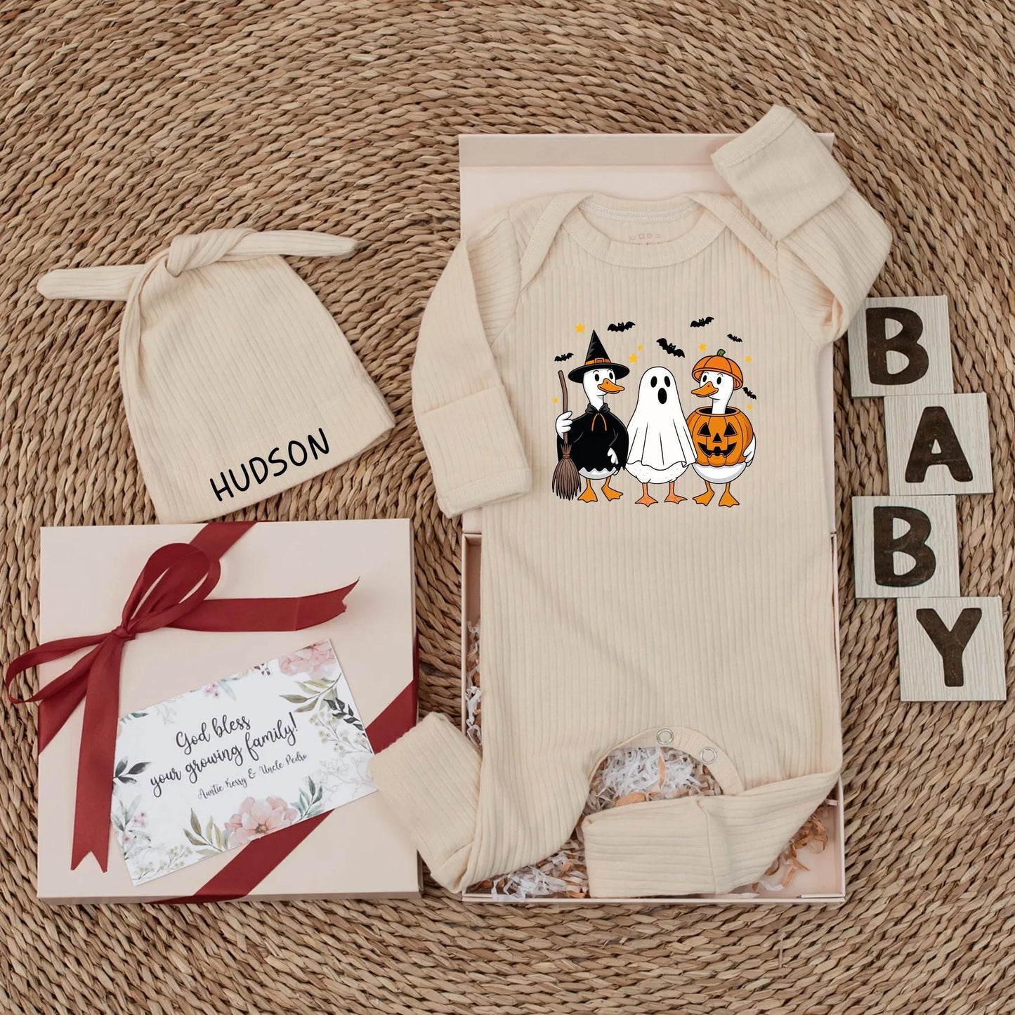 Personalized Halloween Baby Bodysuit Spooky Season Newborn Outfit Witch Duck Ghost Jack-o-lantern Design for Baby Shower Gift