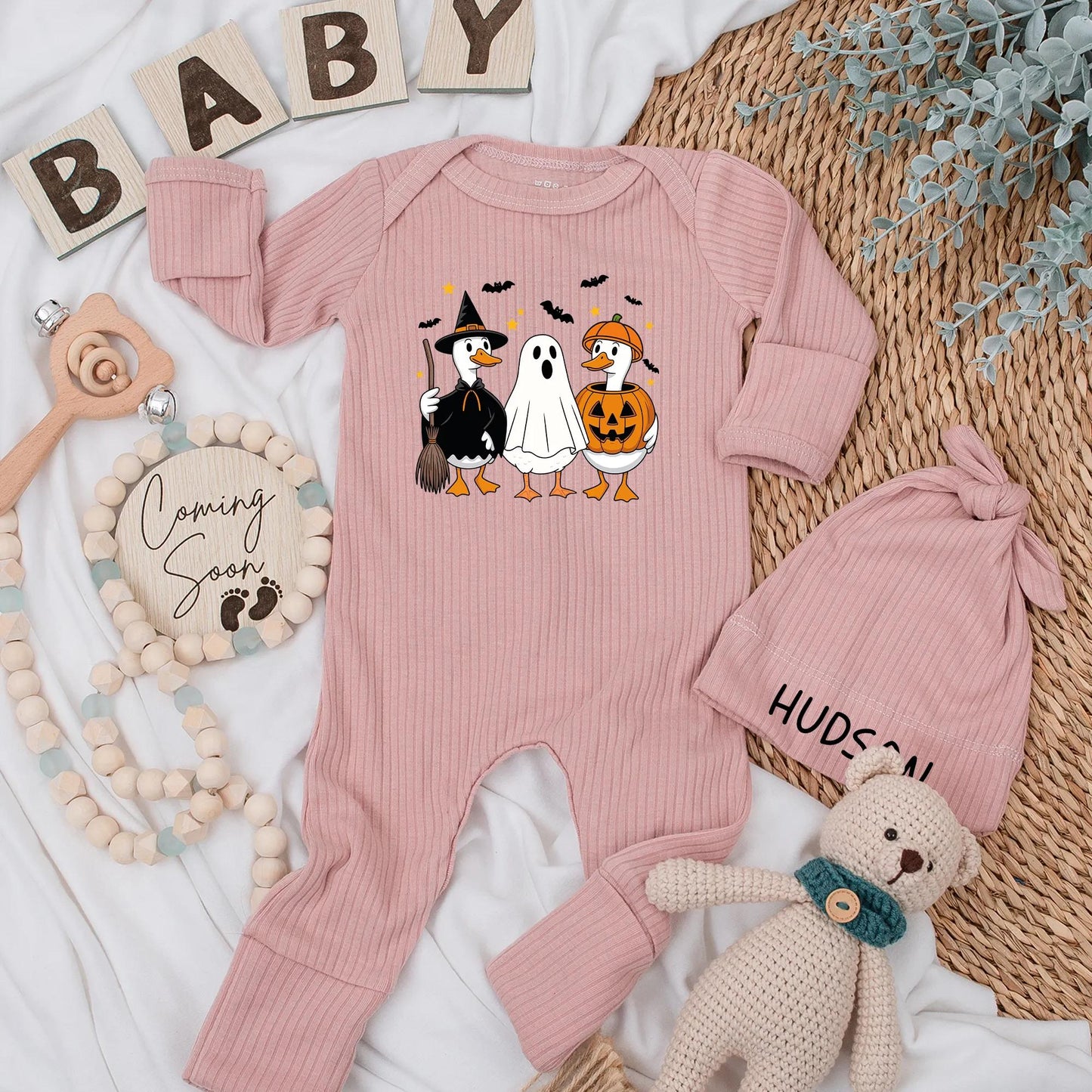 Personalized Halloween Baby Bodysuit Spooky Season Newborn Outfit Witch Duck Ghost Jack-o-lantern Design for Baby Shower Gift