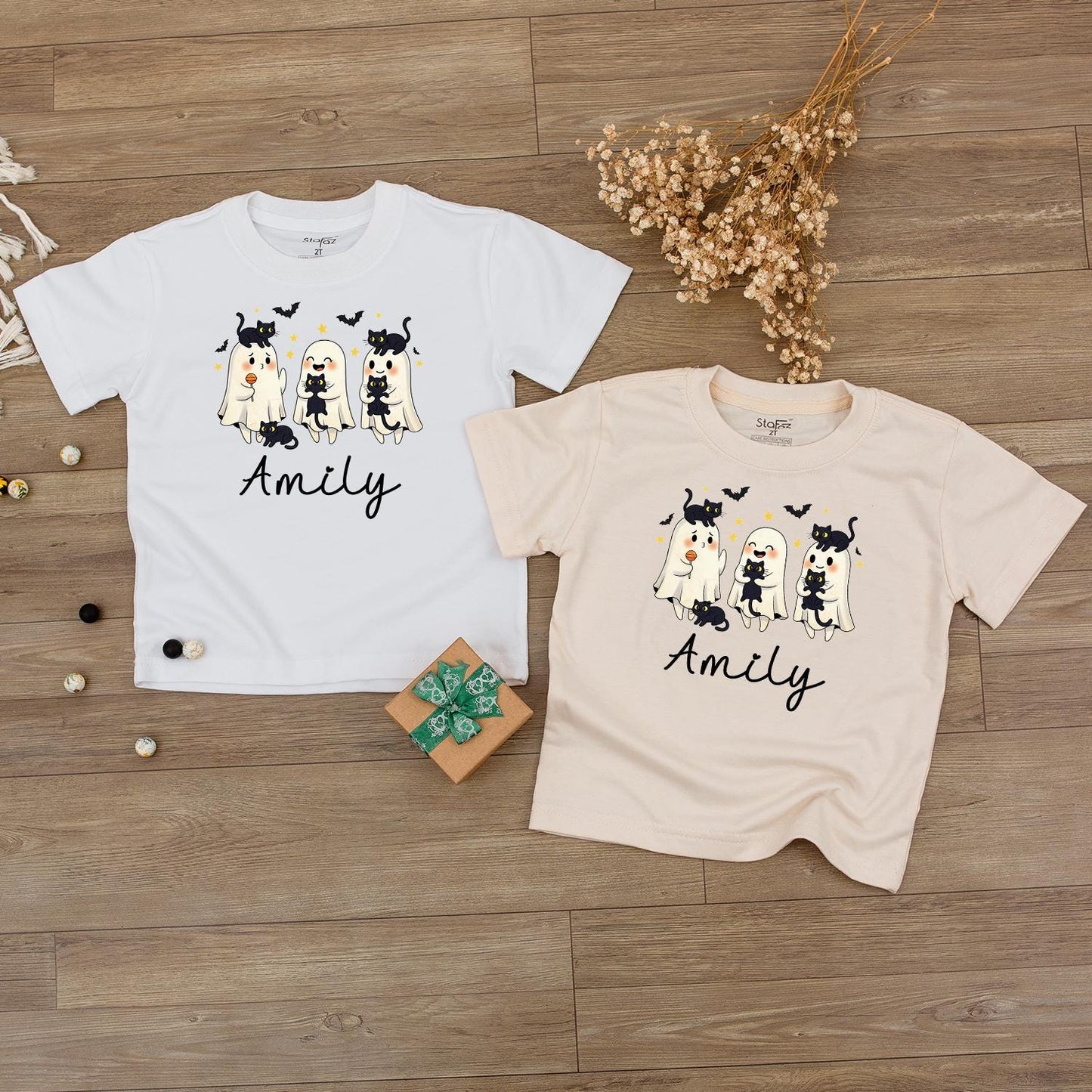 Custom Name Halloween Baby Sweatshirt Cute Ghosts & Bats Fall Toddler Outfit Personalized Spooky Ghost Pumpkin Shirt Baby Shower Gift Unisex