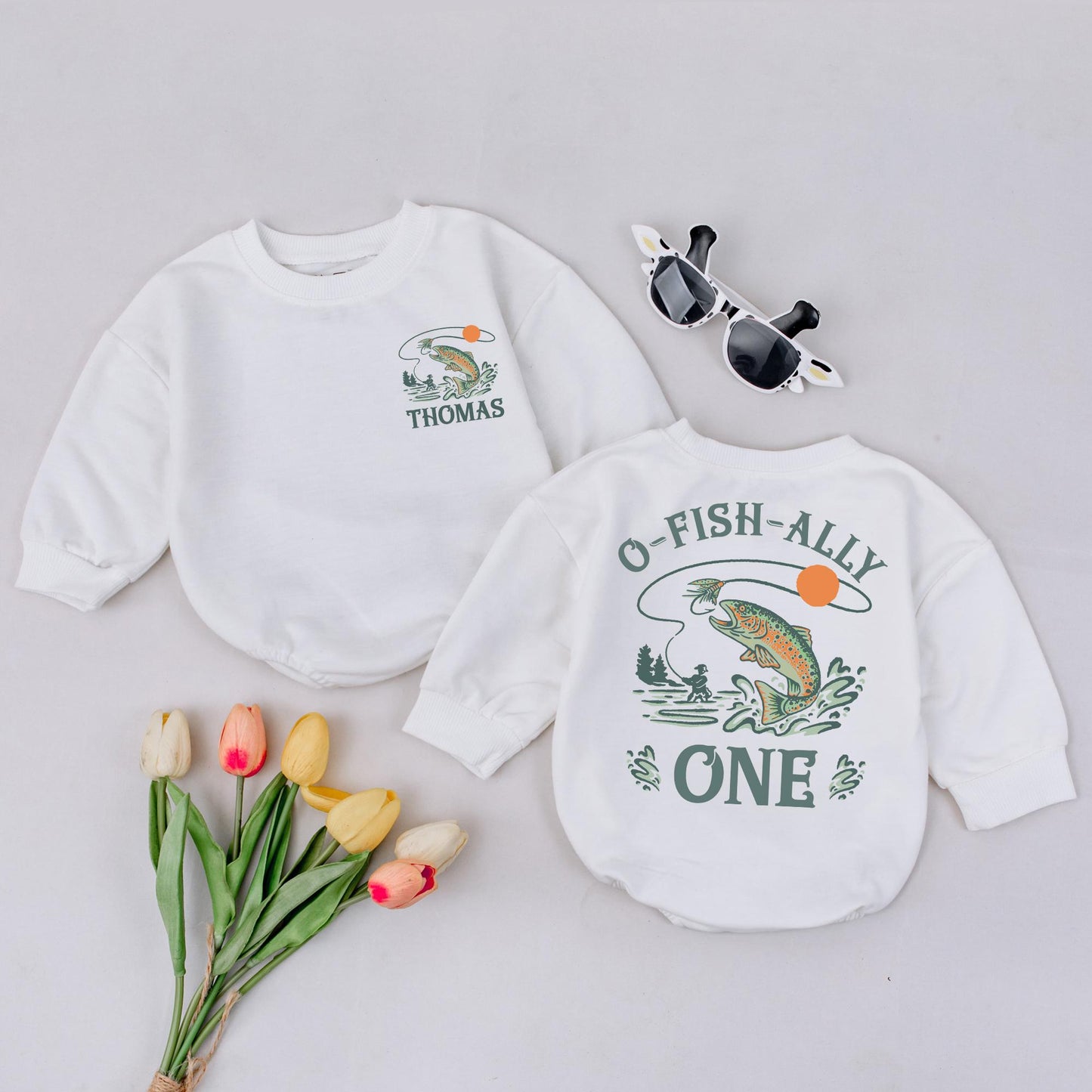 O-FISH-ALLY ONE Custom Name Birthday Romper Personalized Fishing Baby Outfit One Year Old Toddler Boy Girl Outfit Gift