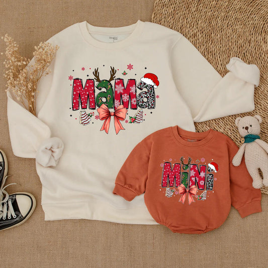 Matching Mama and Mini Christmas Sweatshirts with Holiday Bows Festive Mother Daughter Outfit Toddler Sweater Merry Xmas Gift Idea Cute & Cozy Sweatshirt